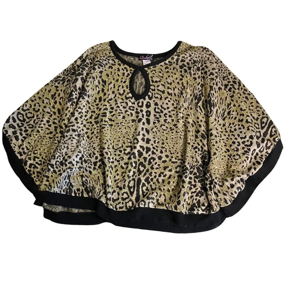 Y2K Vintage Leopard Print Poncho Keyhole Sweater. XS. Cheetah, Girlhood, Sparkle - Picture 7 of 10